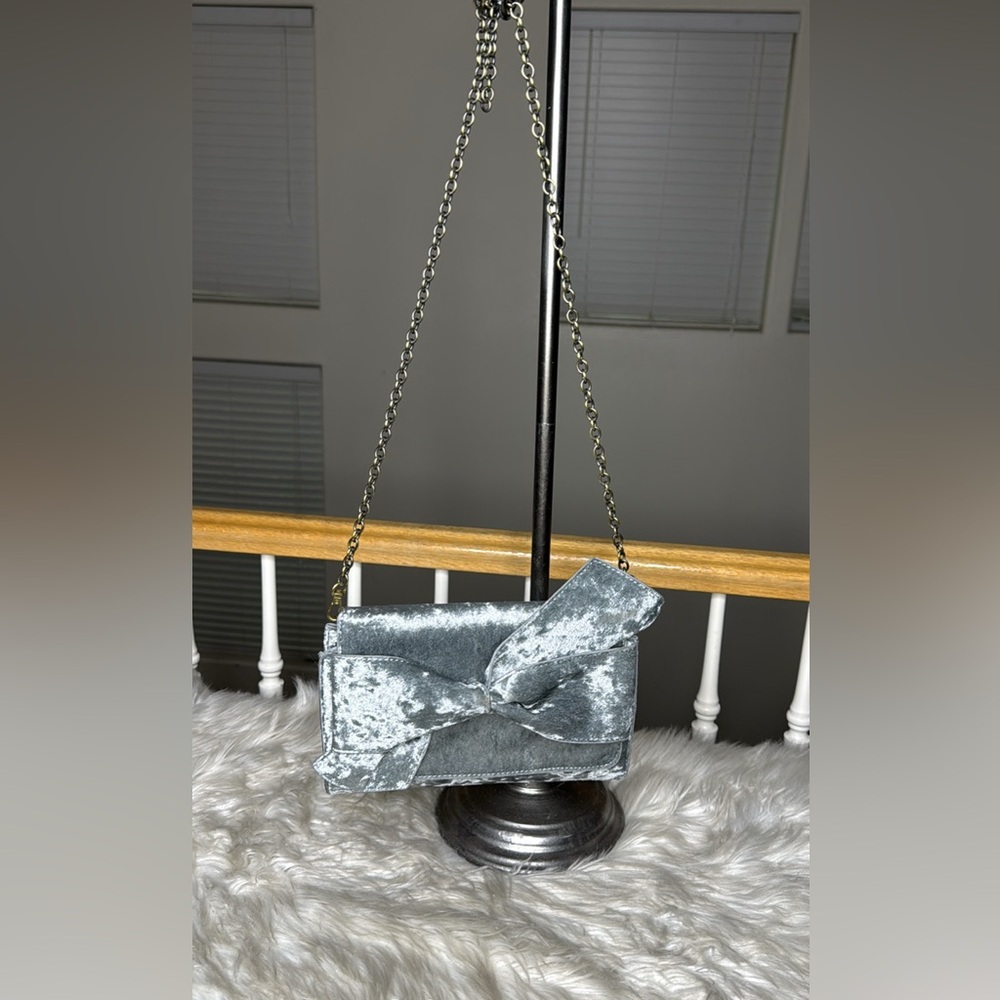 Anthropologie Silver Velvet Clutch with Chain